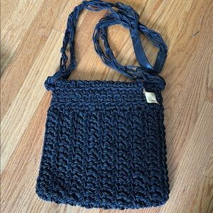 Elegant Navy Blue Woven Shoulder Bag